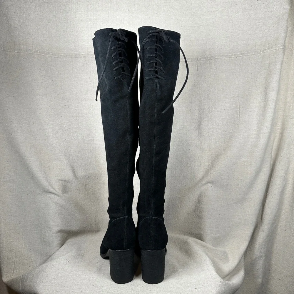 Steve Madden Sharna Black Suede Over The Knee Lace Up Back Block Heel Boots 8.5M